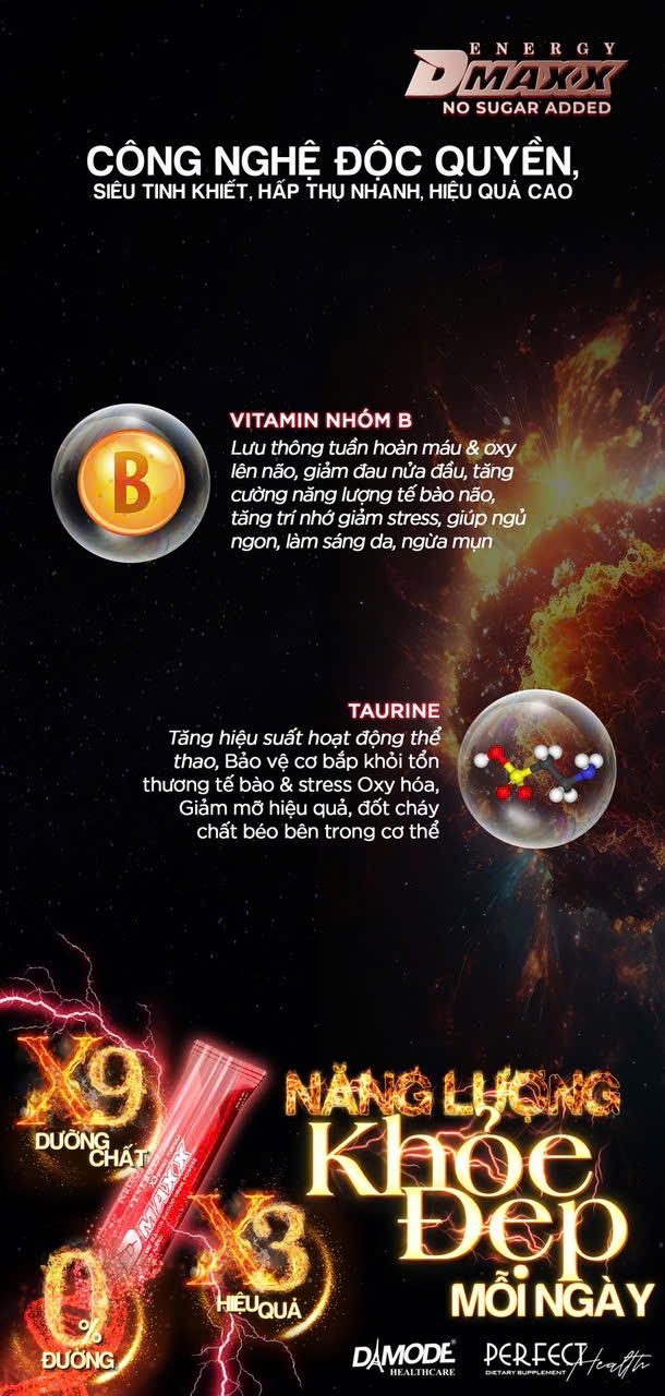 DMAXX thức uống bổ sung vitamin năng lượng không đường DAMODE 77 gói màu đỏ mỗi gói 2,2gr