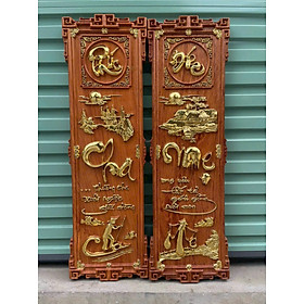 Cặp câu đối khắc chữ cha mẹ băng  gỗ hương đá kt 30×97×4cm 