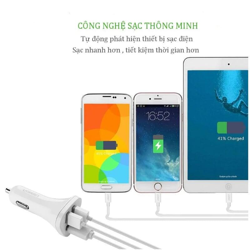 Ugreen UG40285CD124TK 29W màu Trắng Bộ sạc ô tô 3 cổng USB - HÀNG CHÍNH HÃNG