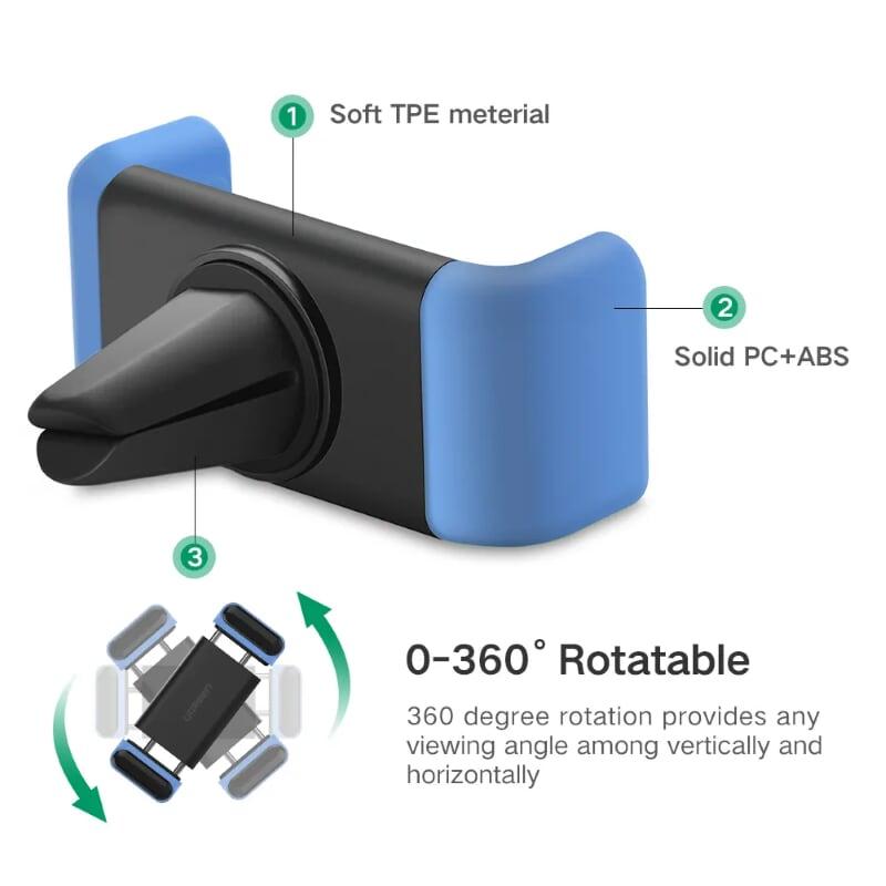 Ugreen UG30751LP120TK Màu xanh dương Giá Kẹp điện thoại trên khe thông gió ô tô xoay 360 độ - HÀNG CHÍNH HÃNG