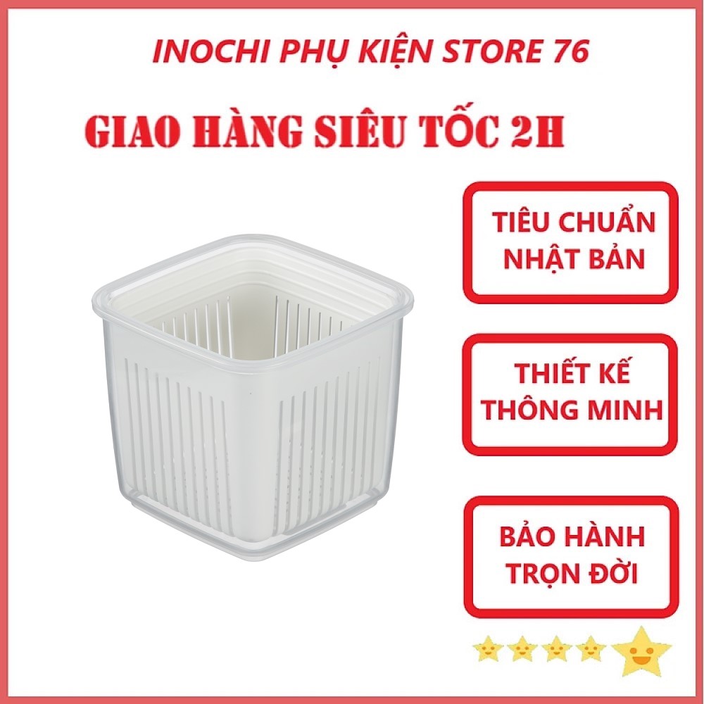 Hộp Bảo Quản Gừng Hành Tỏi Ớt Hình Vuông Hokkaido, 2 Lớp Tách Nước Bằng Nhựa Nguyên Sinh Sản Xuất Theo Tiêu Chuẩn Nhật Bản An Toàn Cho Sức Khỏe Tặng Kèm Khăn Lau PaKaSa - Màu ngẫu nhiên