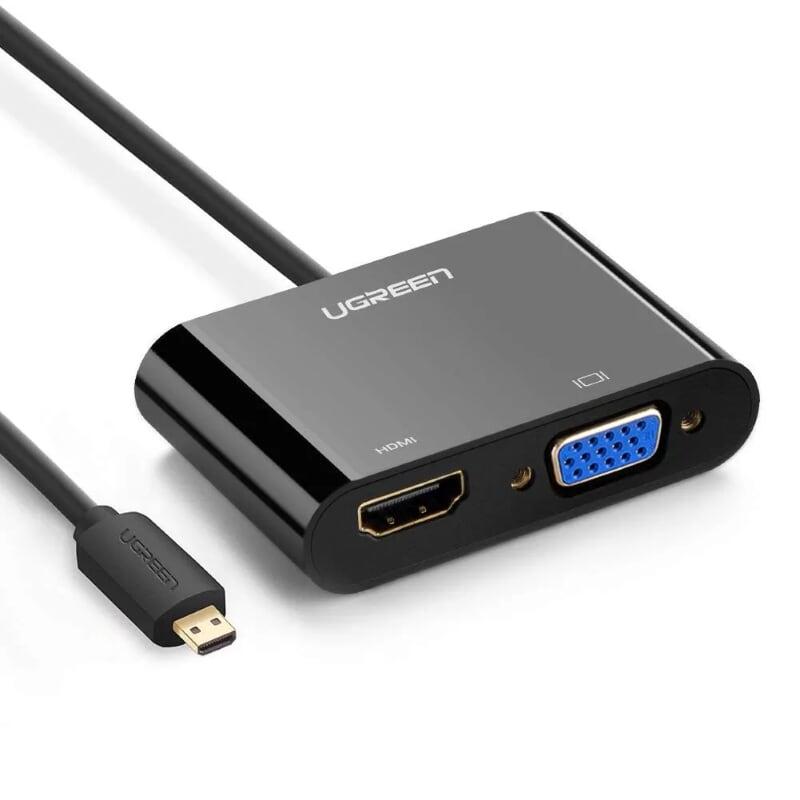 Ugreen UG30355MM115TK 30CM màu Đen Bộ chuyển Micro HDMI sang HDMI + VGA kèm cổng âm thanh - HÀNG CHÍNH HÃNG