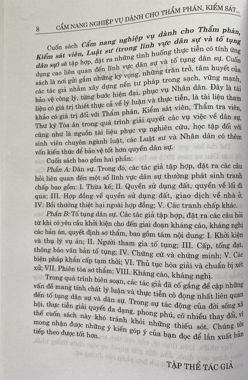 Cẩm Nang Nghiệp Vụ Dành Cho Thẩm Phán, Kiểm Sát Viên, Luật Sư ( Trong lĩnh vực dân sự và tố tụng dân sự) ( Xuất bản lần thứ ba có sửa chữa, bổ sung)