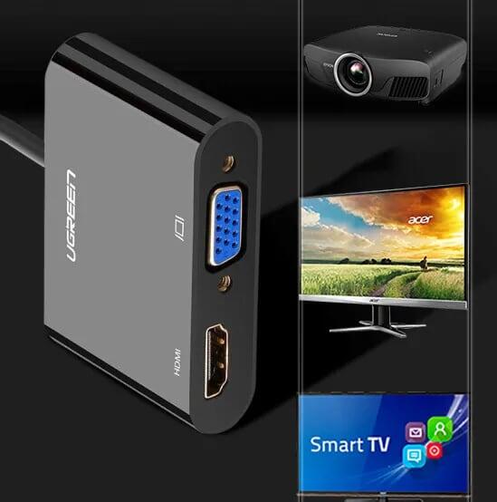 Ugreen UG40744CM101TK Màu Đen Bộ chuyển HDMI sang VGA + HDMI kèm cổng âm thanh - HÀNG CHÍNH HÃNG