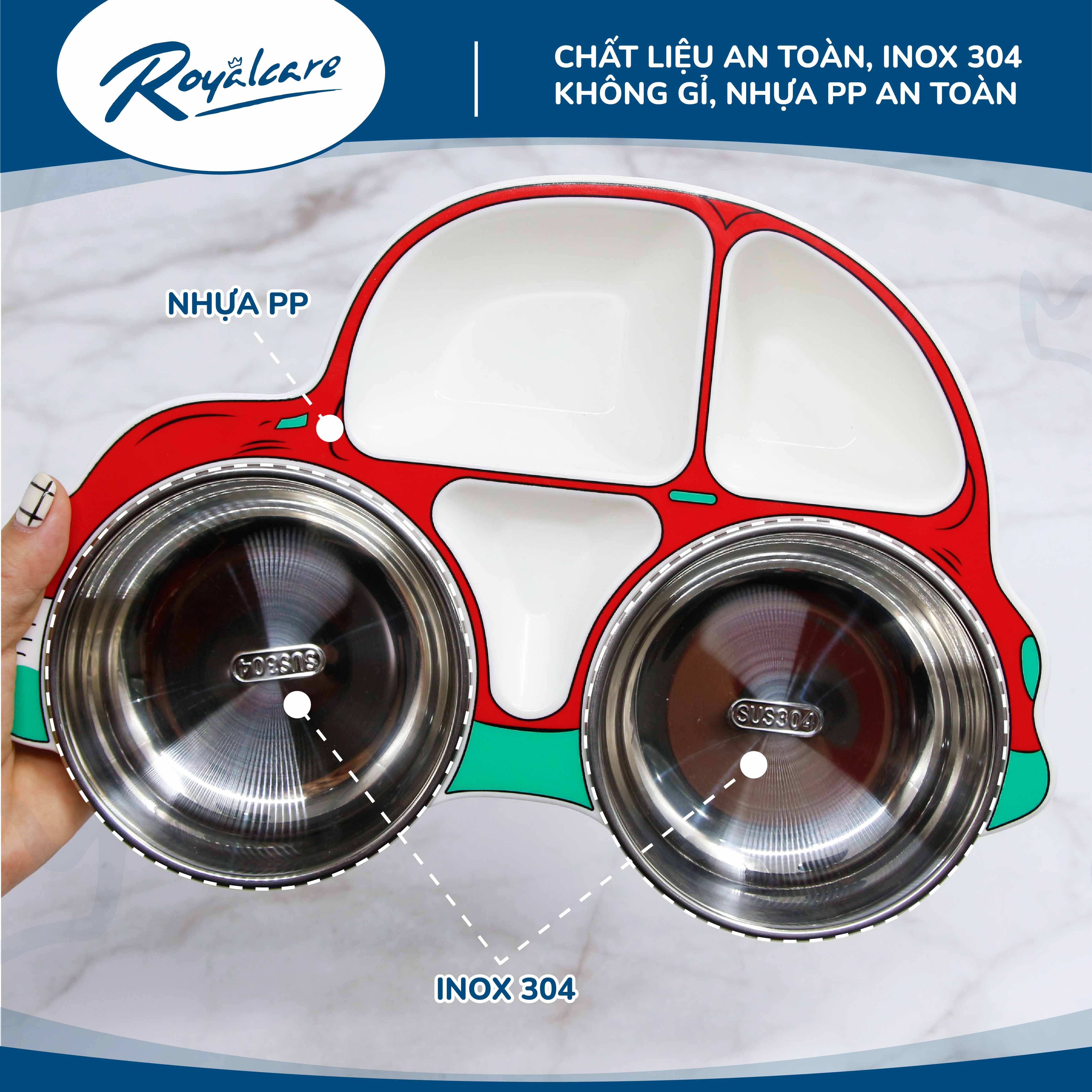 Set khay ăn dặm cho bé bằng Inox và Nhựa cao cấp Royalcare phù hợp ăn BLW, ăn dặm kiểu Nhật và ăn dặm truyền thống