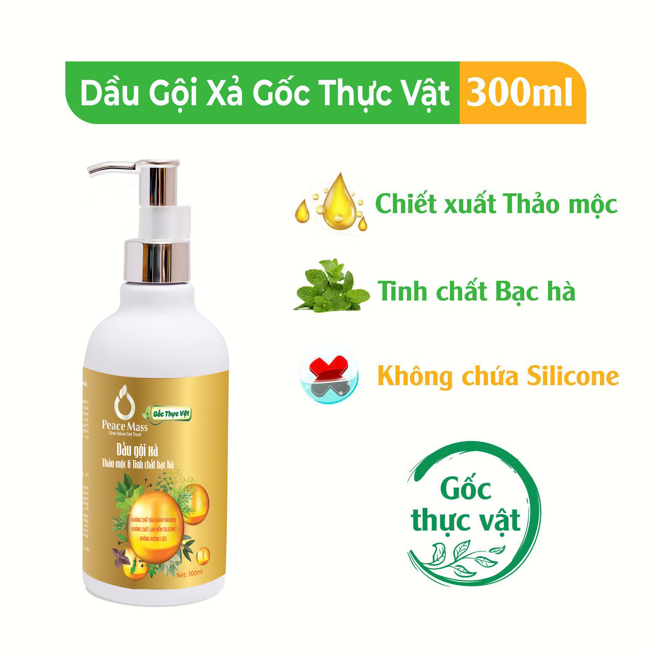 Combo Sản Phẩm Gốc Thực Vật DGXC2 Peace Mass - Dầu Gội Xả + Sữa Tắm Thảo Mộc 300ml (Thuộc nhóm Sản phẩm Lành tính / Sinh học)