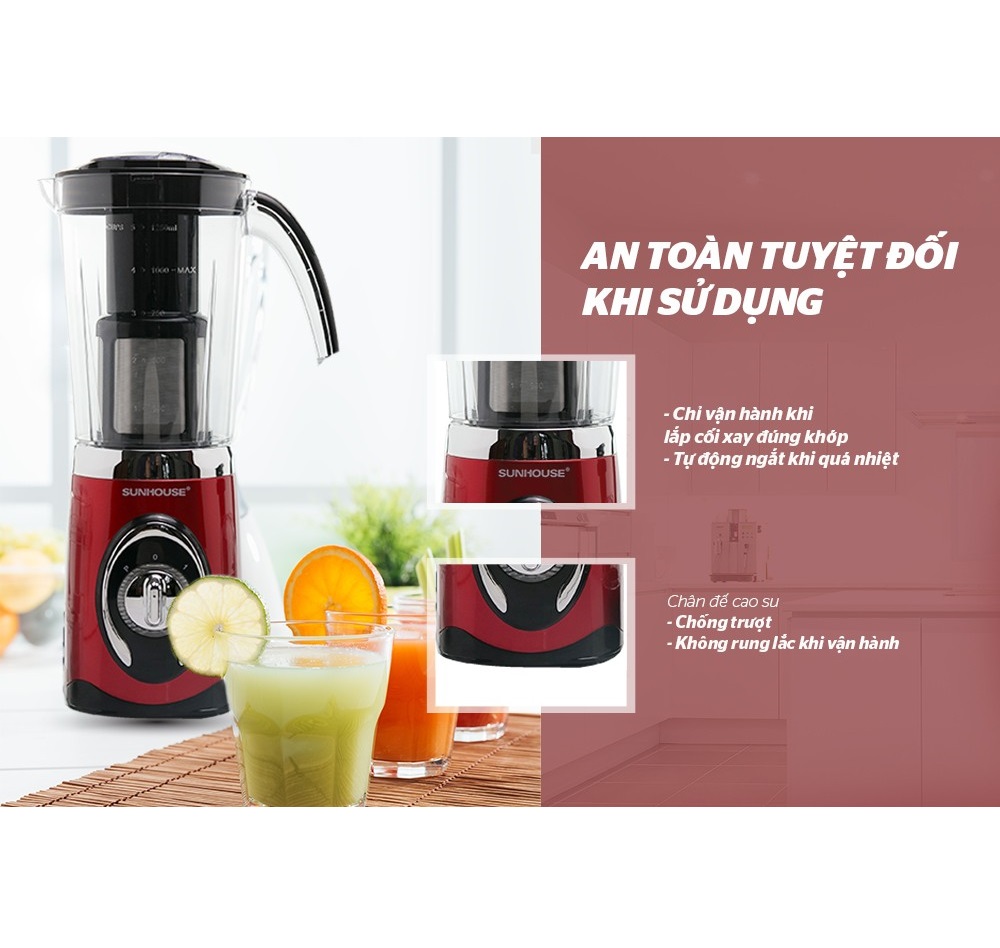 Máy Xay Sinh Tố 3 Cối Sunhouse SHD5322 (1.25L) - Đỏ - Hàng chính hãng