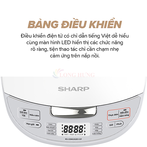 Nồi cơm điện tử Sharp 1.8 lít KS-COM192EV-GY - Hàng chính hãng