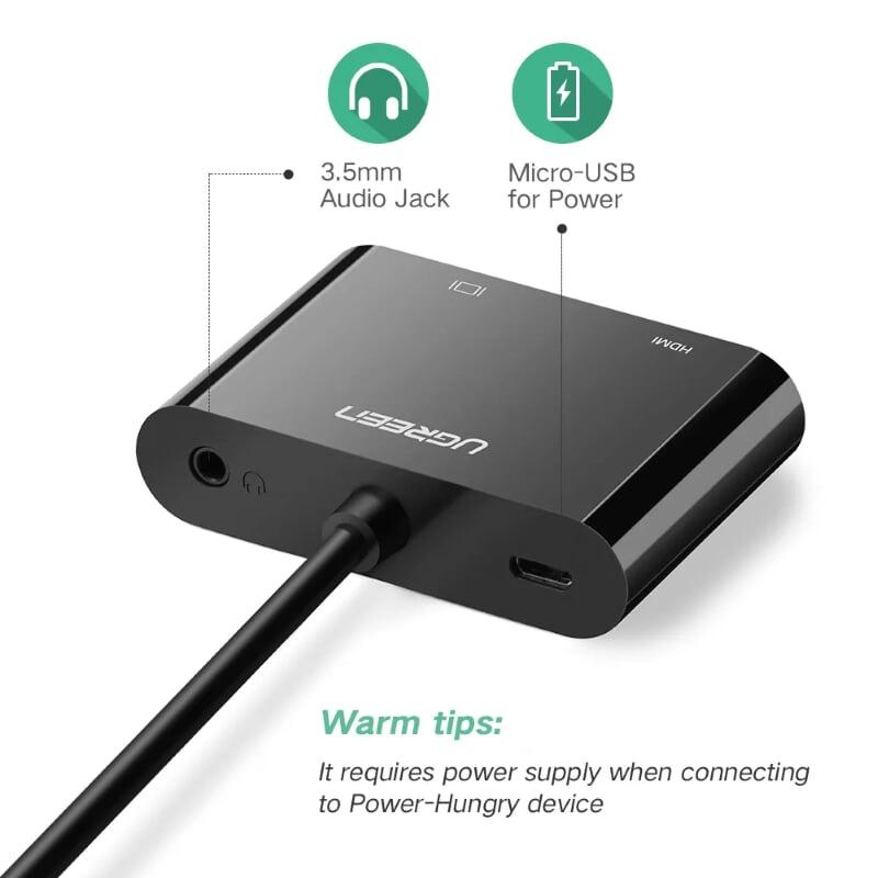 Ugreen UG40744CM101TK Màu Đen Bộ chuyển HDMI sang VGA + HDMI kèm cổng âm thanh - HÀNG CHÍNH HÃNG