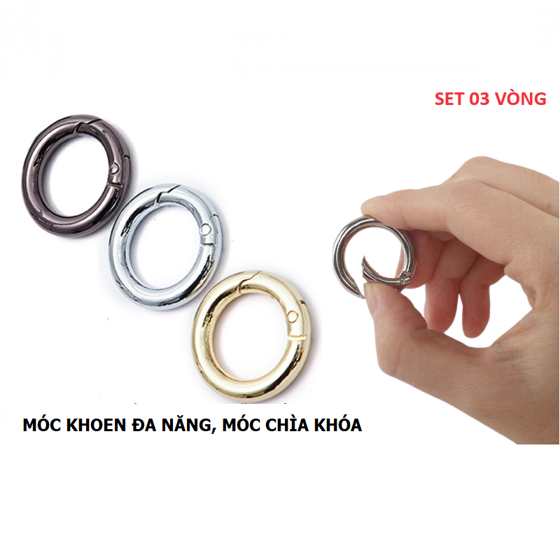 Set 3 Vòng Khoen Tròn Nhỏ, Móc Khuyên Chùm Khóa Trơn Kim Loại Màu Bạc, Móc Chùm Chìa Khóa, Móc Đa Năng - TakyHome 5070