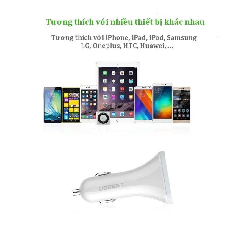 Ugreen UG40285CD124TK 29W màu Trắng Bộ sạc ô tô 3 cổng USB - HÀNG CHÍNH HÃNG