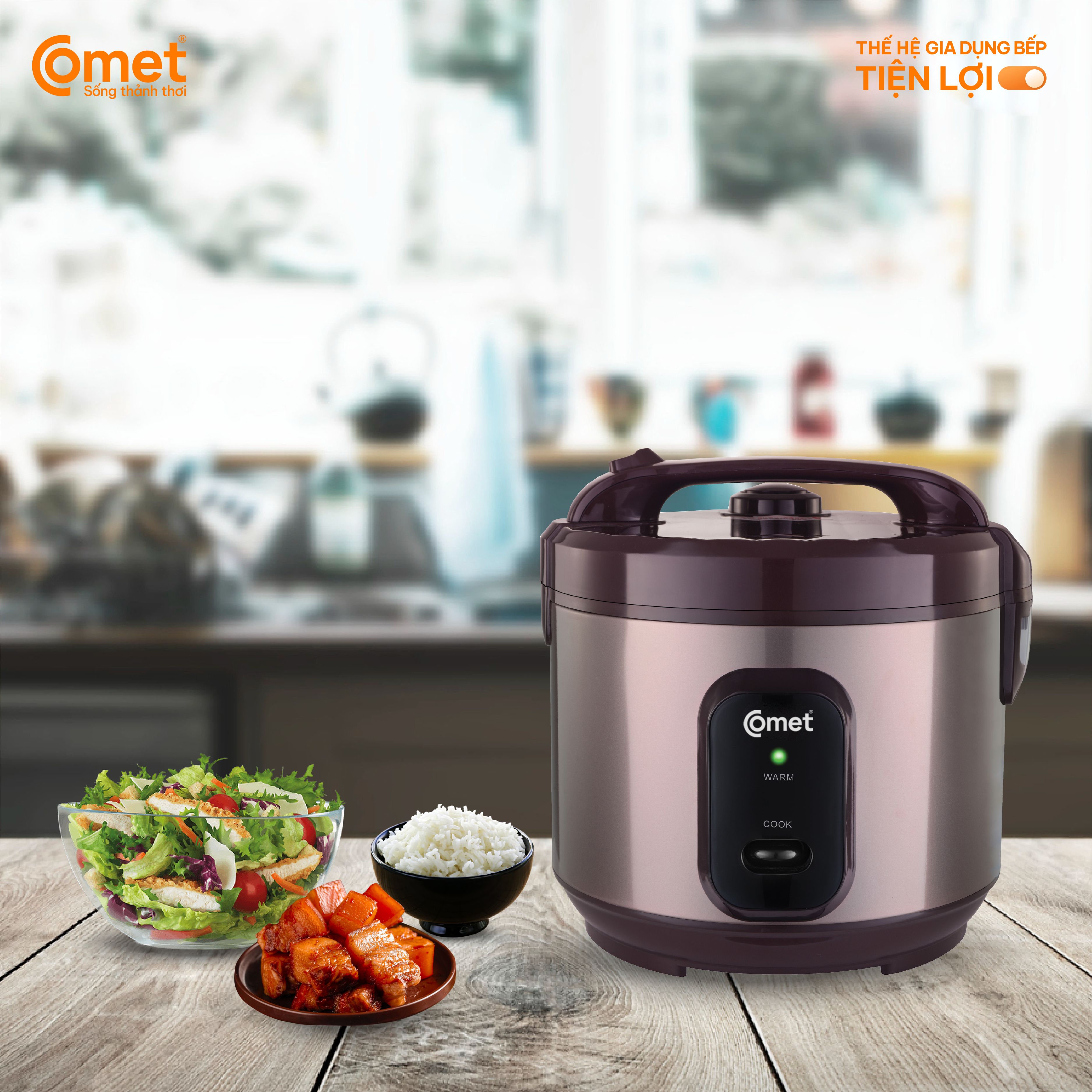 Nồi cơm điện nắp gài Comet CM8068 dung tích 1.8L – Công suất 700W, lòng nồi niêu chống dính, đa chức năng nấu – Hàng chính hãng, bảo hành 1 năm