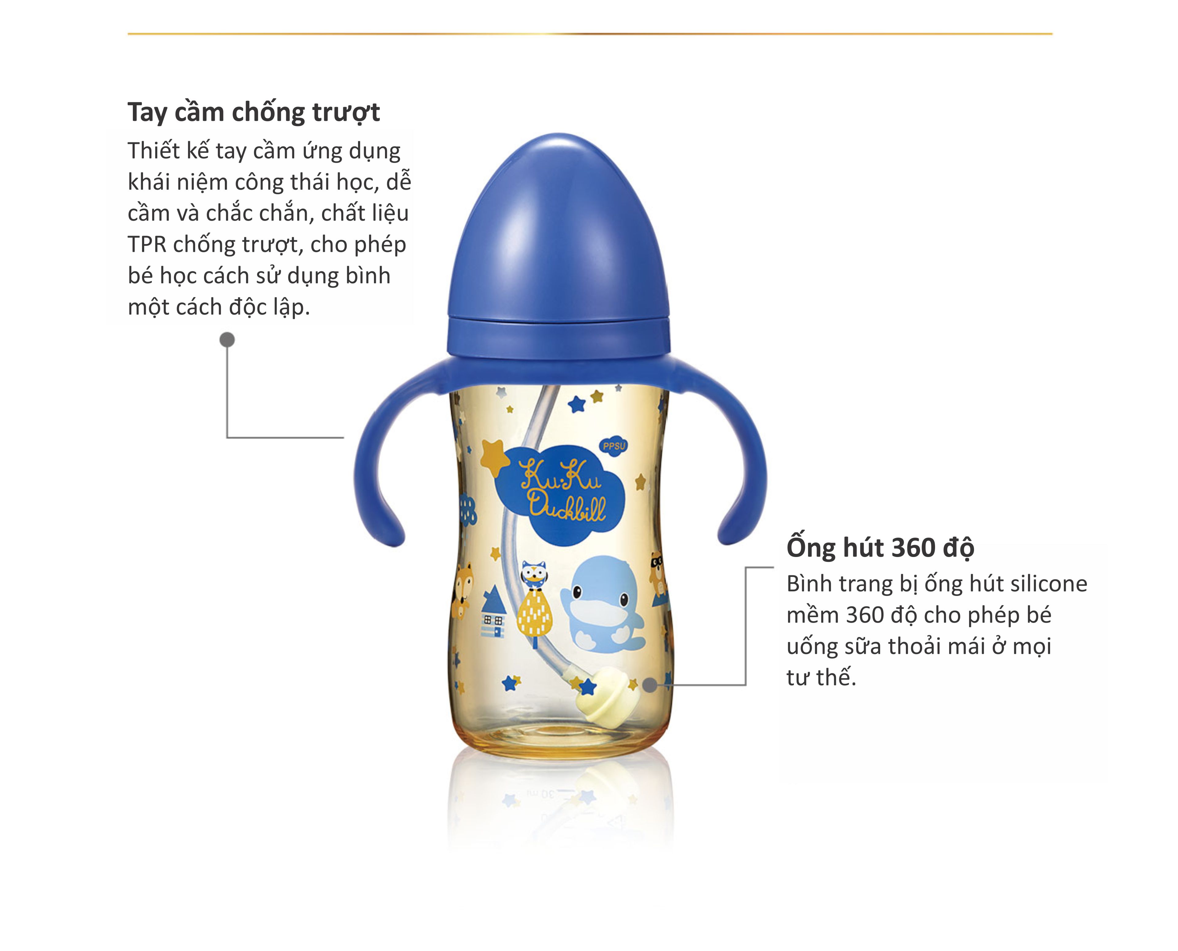 BÌNH SỮA CỔ RỘNG NHỰA PPSU CÓ TAY CẦM KUKU KU5867 - 330ML