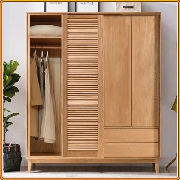 Tủ quần áo gỗ sồi Tundo 2 cánh lùa 2 cánh mở 240 x 60 x 200 cm