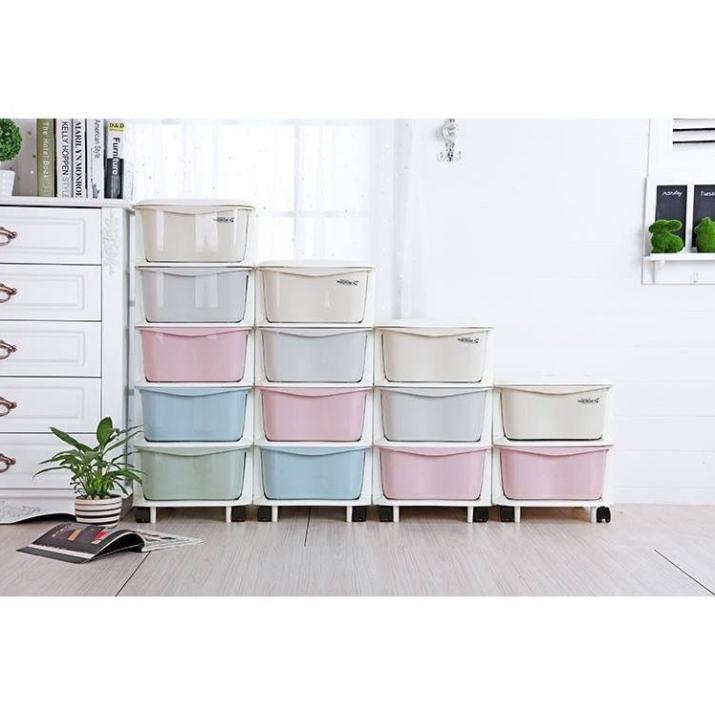 Tủ nhựa 5 tầng đựng quần áo gọn gàng dễ sử dụng đa sắc có bánh xe
