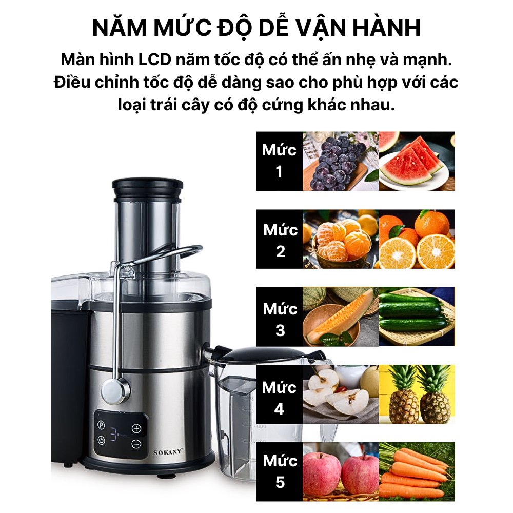 Máy ép trái cây đa năng SOKANY SK-03014 công suất cao lên đến 1200W, ép được trái cây hoa quả nhanh chóng - HÀNG CHÍNH HÃNG