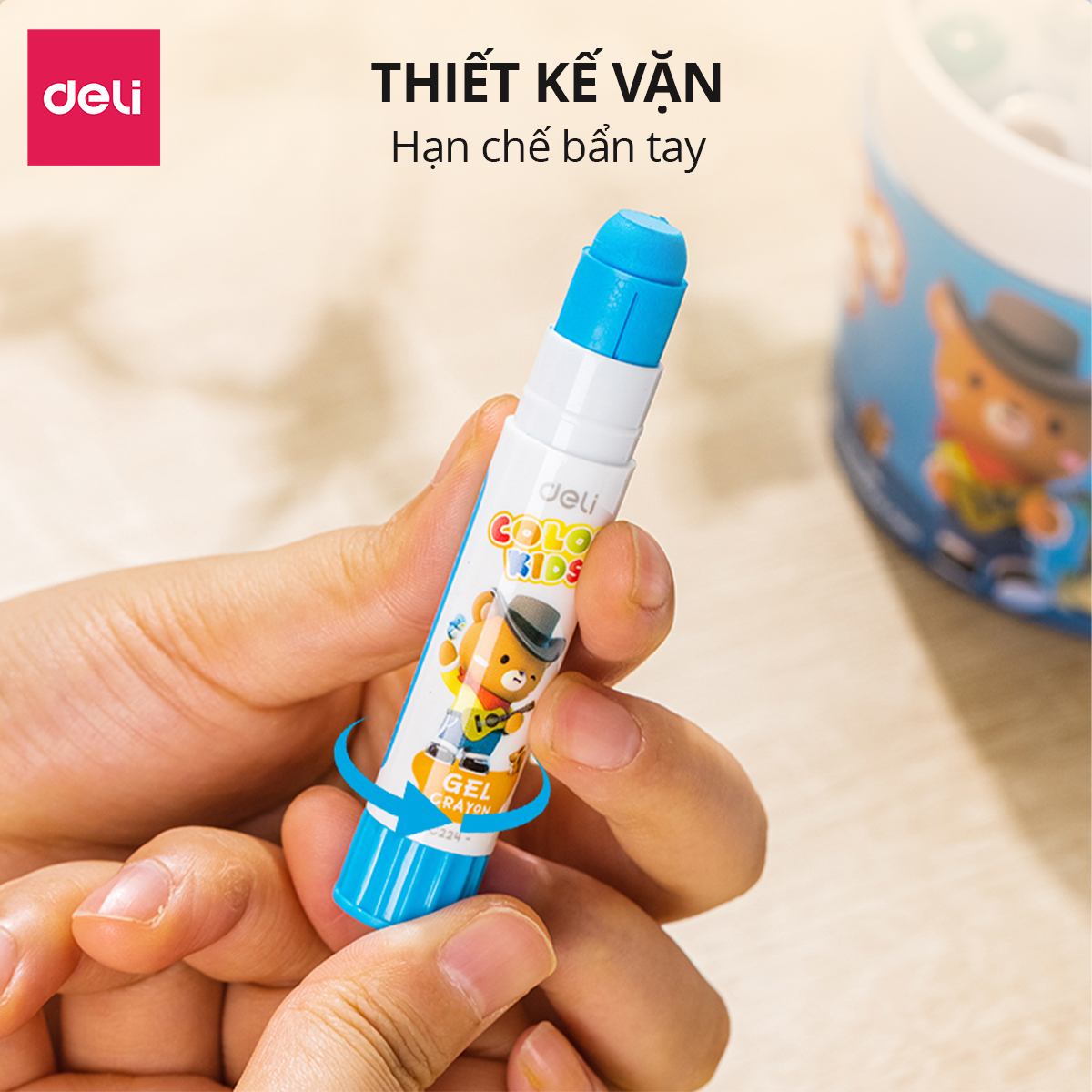 Bút Sáp Màu Dầu Lụa Gấu Con Deli 24 Màu Tươi Đậm Siêu Mịn Rửa Trôi An Toàn Cho Be Học Sinh Tô Màu Vẽ Tranh