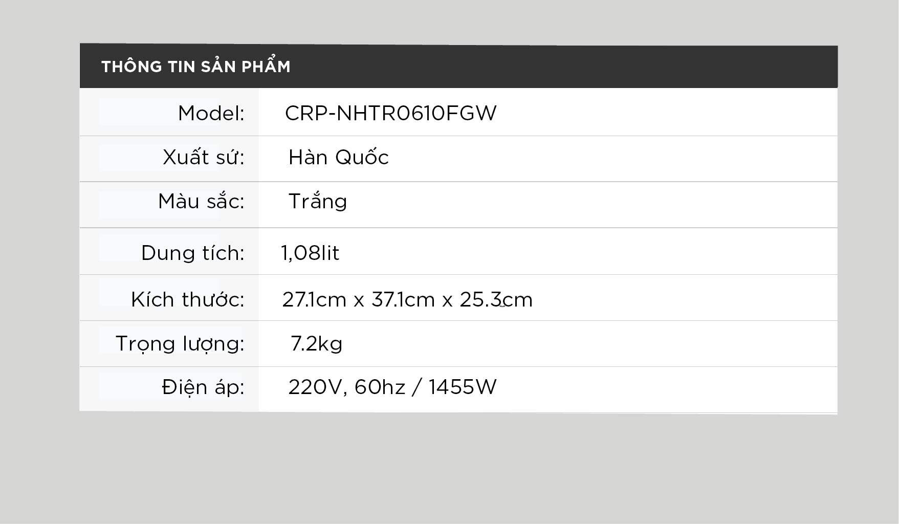 Nồi cơm điện áp suất kép cao tần Cuckoo 1.08L CRP-NHTR0610FGW- công nghệ áp suất xi lanh hiện đại, giúp giảm tiếng ồn- Lòng nồi phủ men Xwall độc quyền- Bảo hành 2 năm - Hàng chính hãng Cuckoovina