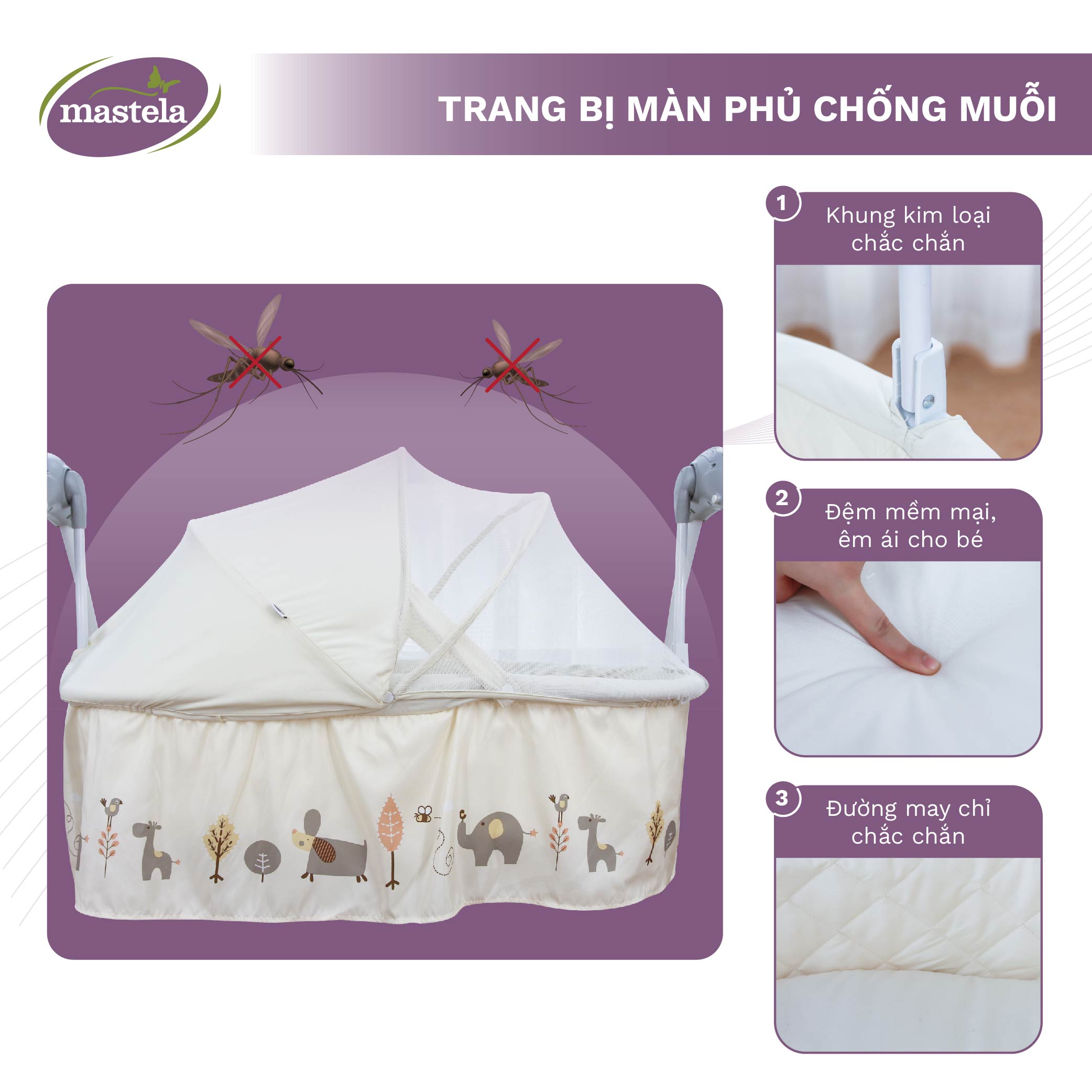 Nôi điện cho bé điều khiển từ xa kết hợp nhạc trắng ru ngủ Mastela SG239 - Nôi cho bé sơ sinh đu đưa tự động