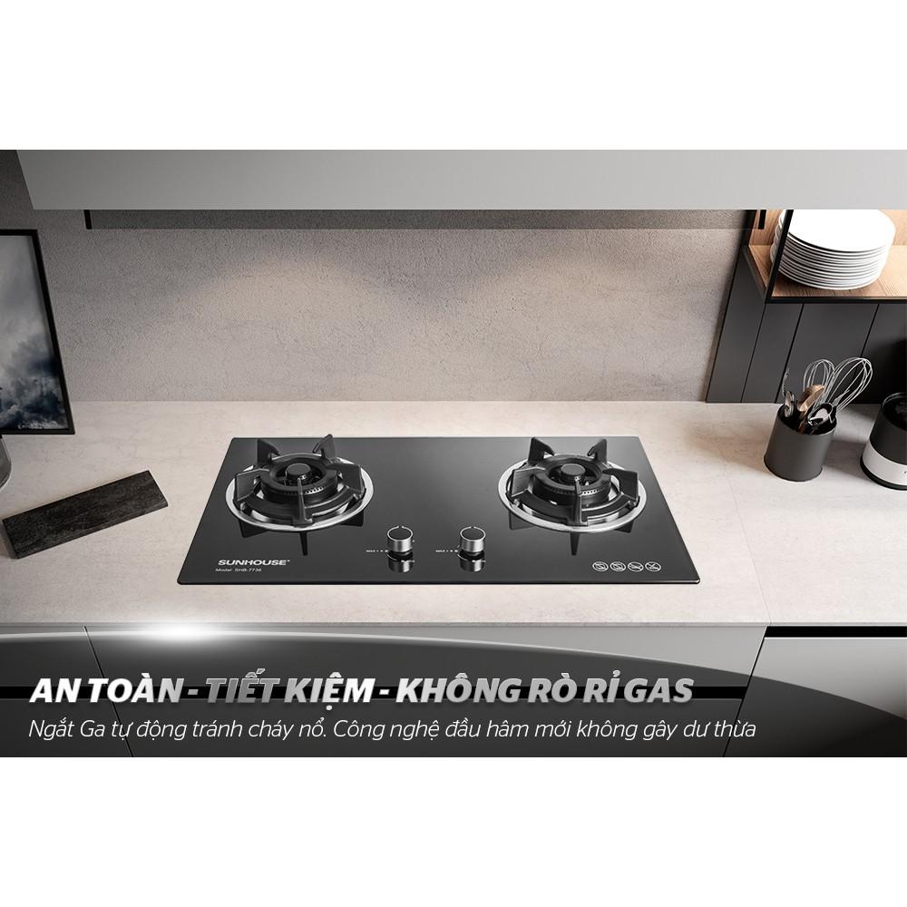 Bếp gas âm kính SUNHOUSE SHB7736, Mặt kính cường lực siêu bền, Có cảm biến tự động ngắt gas, Hàng chính hãng - Bảo hành 24 tháng tại nhà