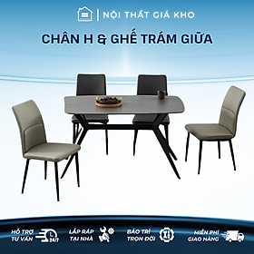 Bộ bàn ăn mặt đá phiến ceramic chân chữ H kết hợp ghế trám giữa