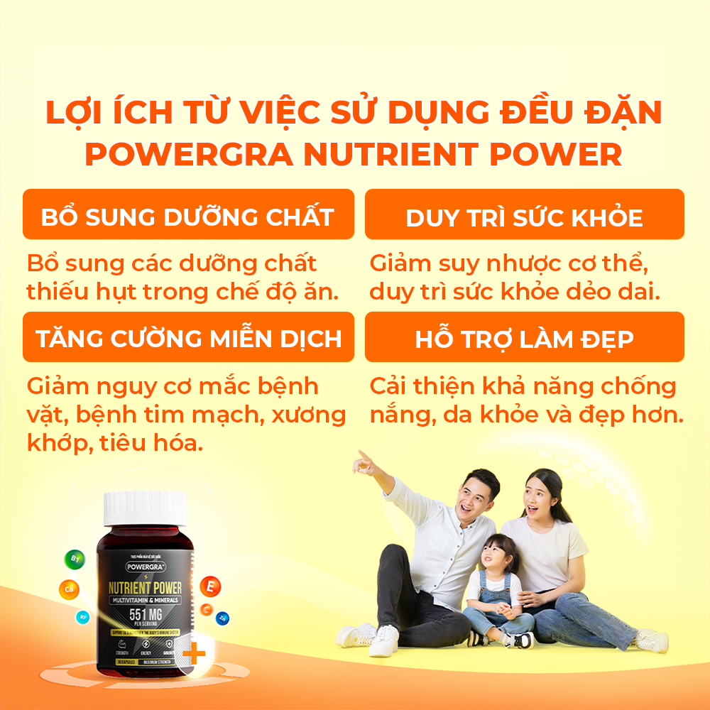 Viên uống bổ sung vitamin tổng hợp và khoáng chất Powergra Nutrient Power - Hộp 60 viên