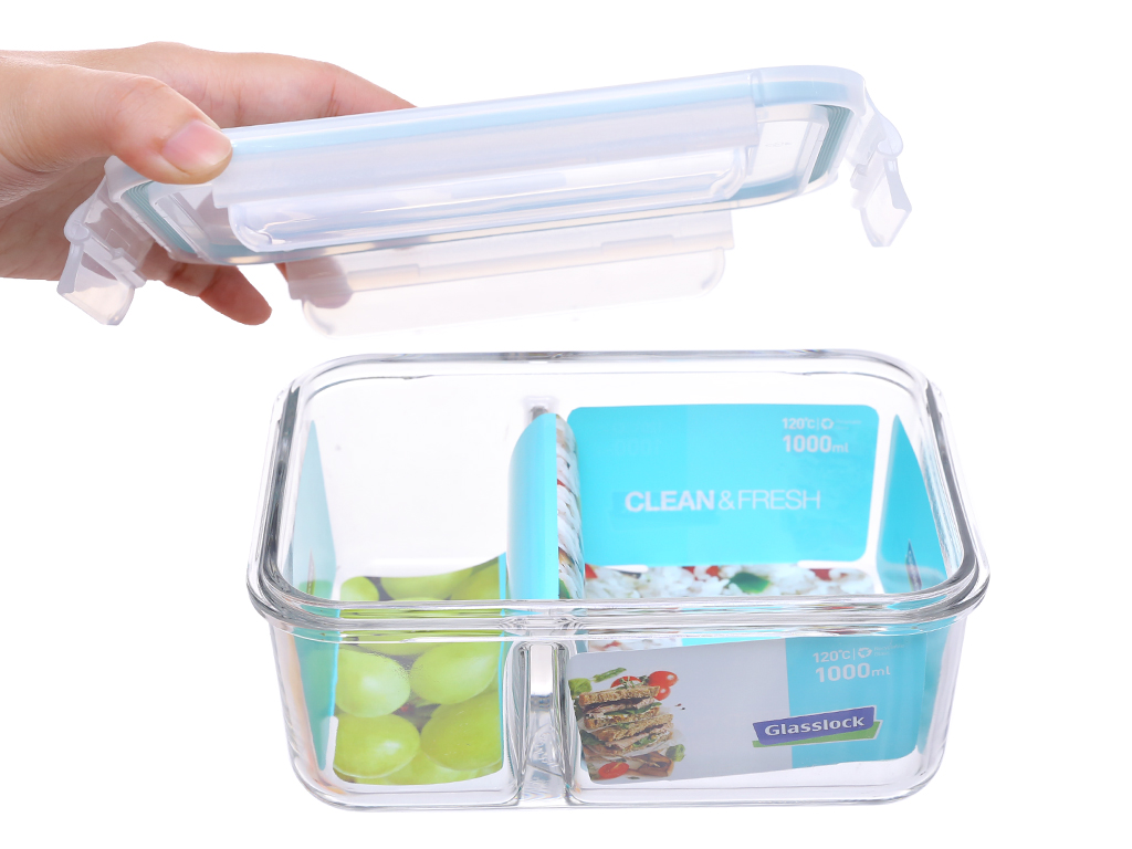 Bộ đựng đồ ăn trưa gồm túi giữ nhiệt + hộp thủy tinh chia ngăn 1000ml + hộp thủy tinh 695ml Lunch71-100