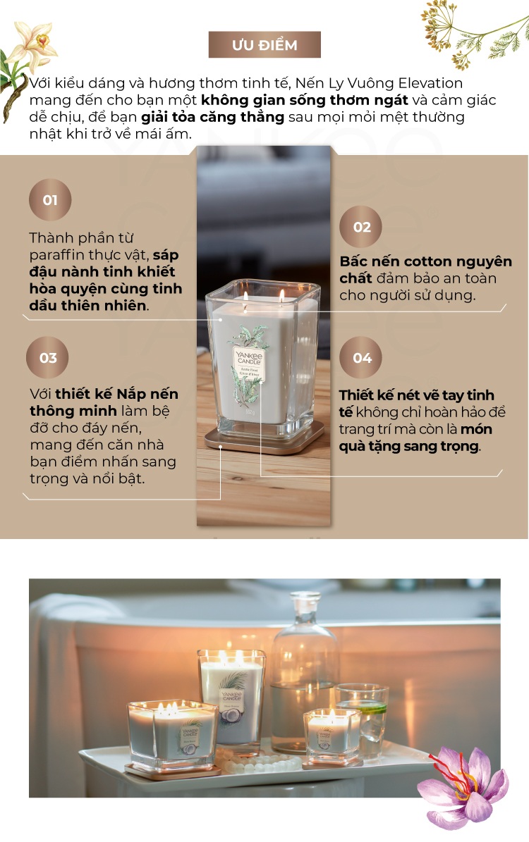 Nến ly vuông Elevation Yankee Candle size S - Rose Hibiscus (96g)