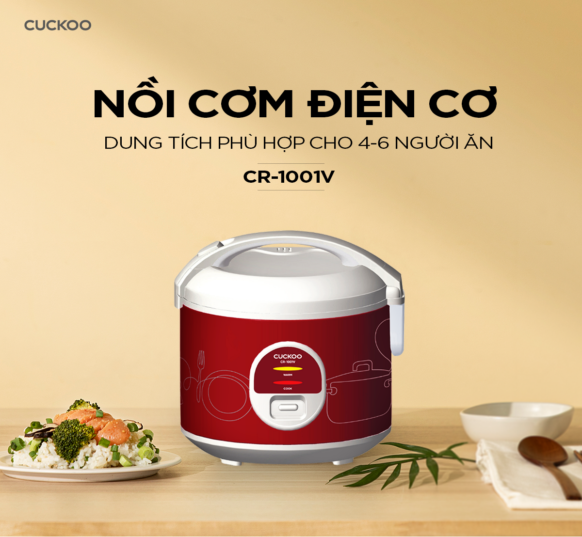 Nồi cơm điện nắp gài Cuckoo CR-1001V/RDWH, 1.8L, Hàng chính hãng - Bảo hành 24 tháng