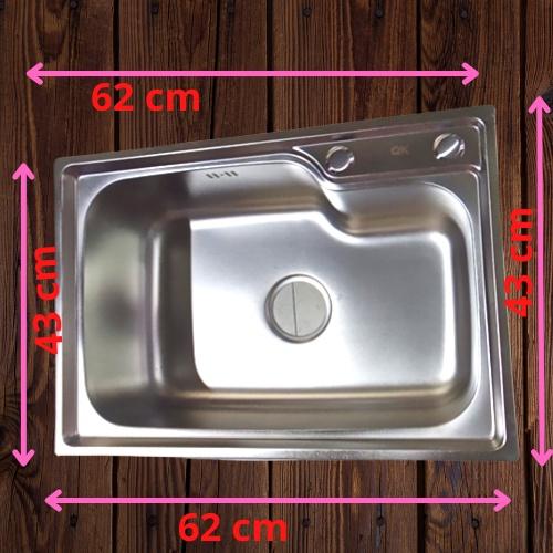 Chậu chén inox 1 hộc kích thước 62x43x23 cm (đầy đủ bộ xả)