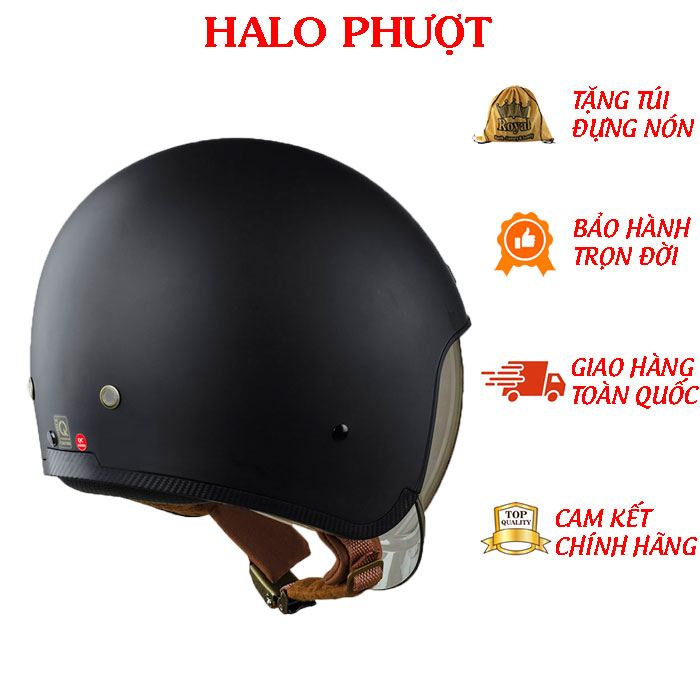 Nón bảo hiểm 3/4 ROYAL M139 có kính âm màu ĐEN NHÁM