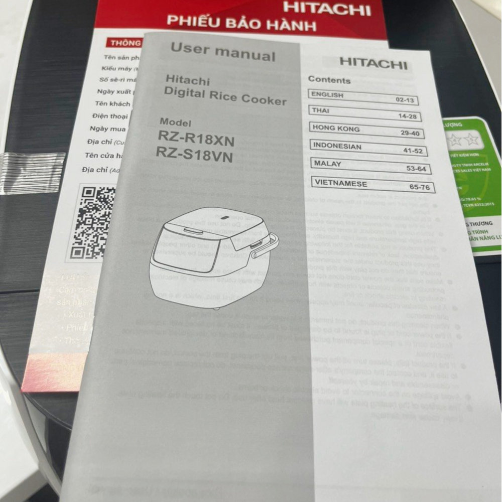 Nồi cơm điện tử 1.8L Hitachi RZ-S18VN(BK) - Hàng chính hãng