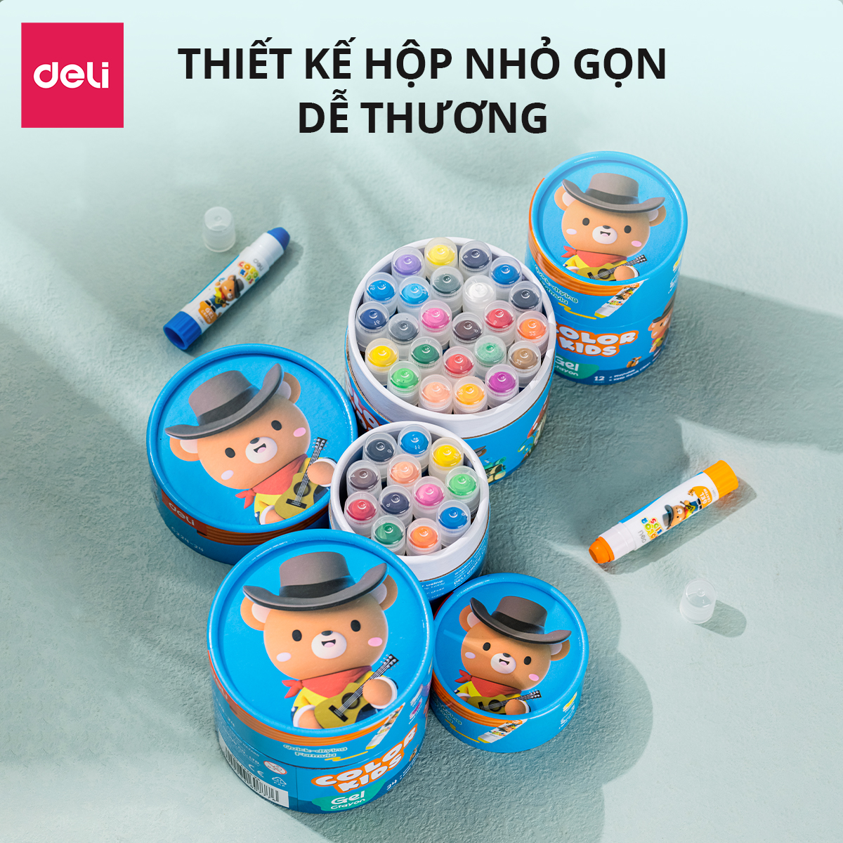 Bút Sáp Màu Dầu Lụa Gấu Con Deli 24 Màu Tươi Đậm Siêu Mịn Rửa Trôi An Toàn Cho Be Học Sinh Tô Màu Vẽ Tranh