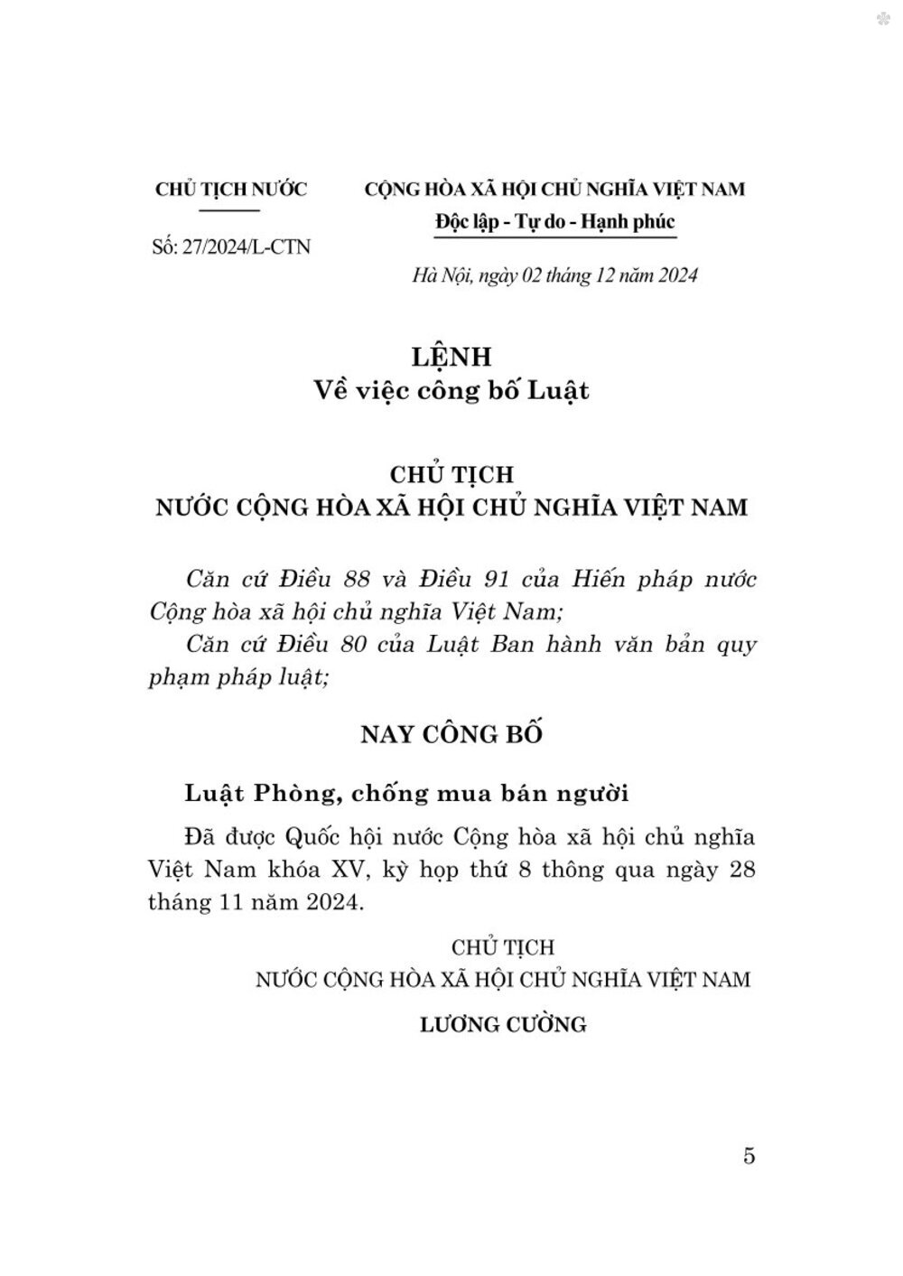 Luật phòng chống mua bán người năm 2024 - bản in 2025