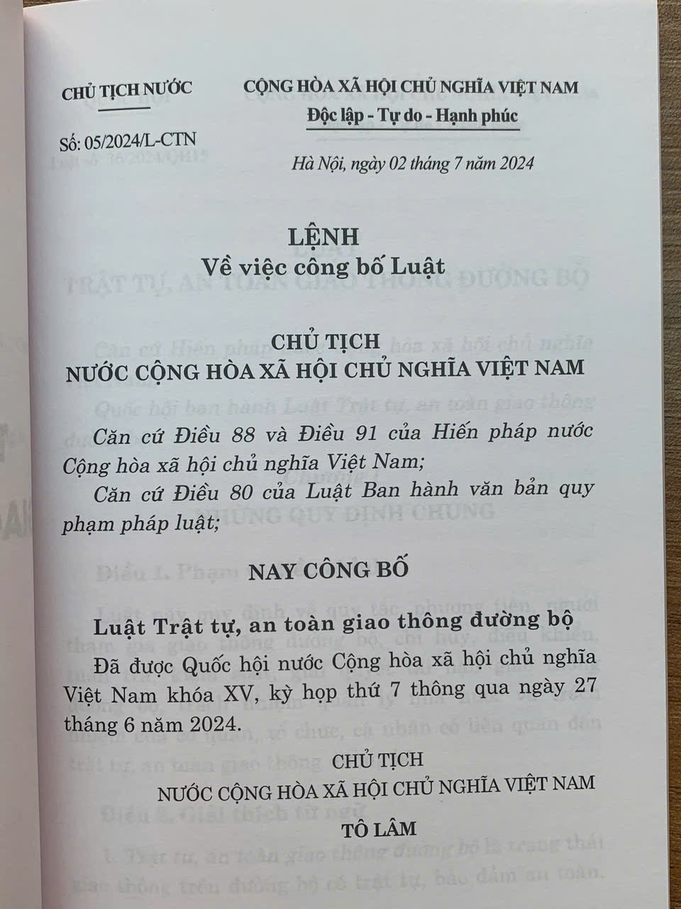 Luật Trật Tự, An Toàn Giao Thông Đường Bộ năm 2024