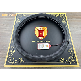 Bọc vô lăng cao cấp Macsim mã 8890 màu đen chỉ đen - Chất liệu da thật 100%, khâu tay thủ công size M