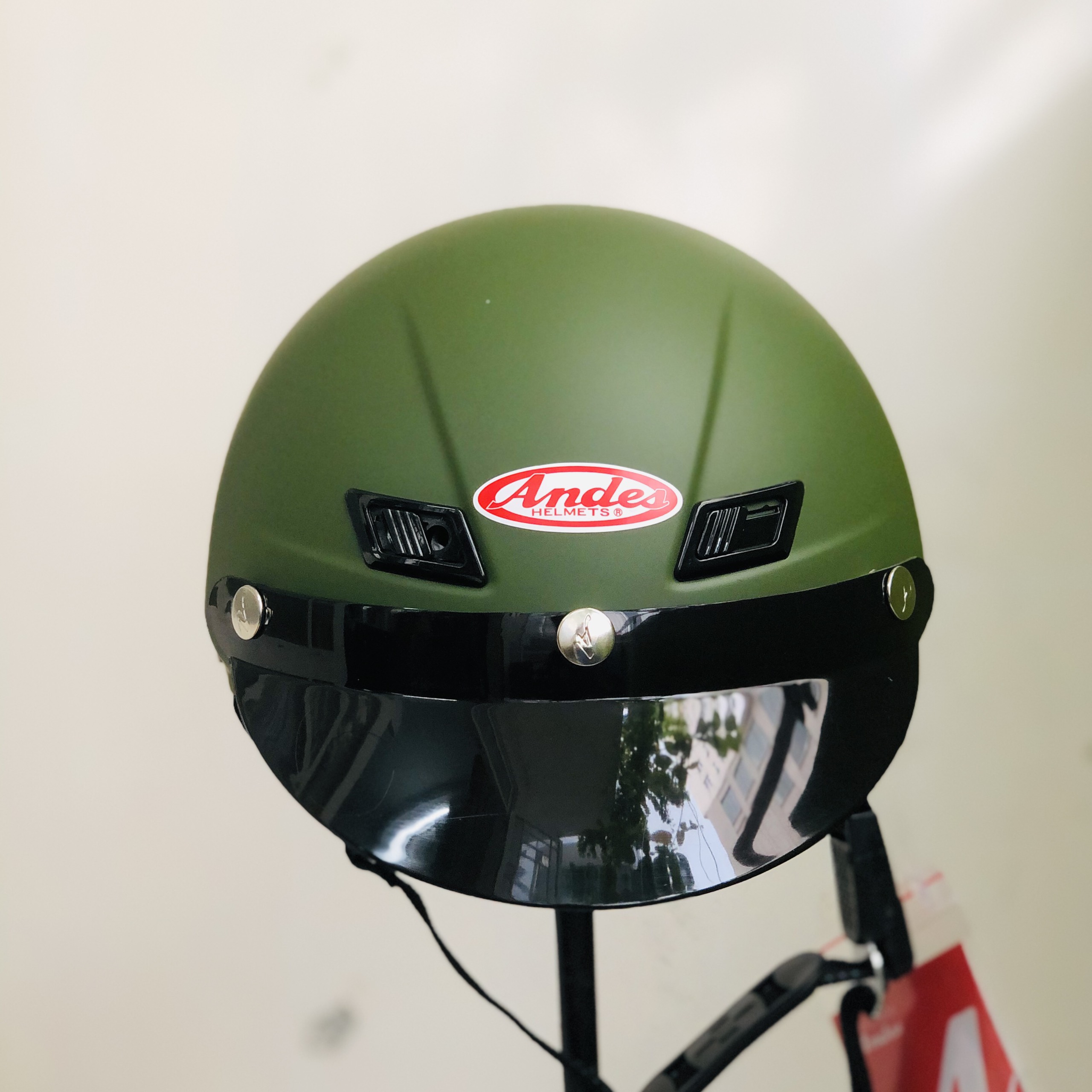 Nón bảo hiểm nửa đầu ANDES 109 gắn lưỡi trai màu đen chính hãng