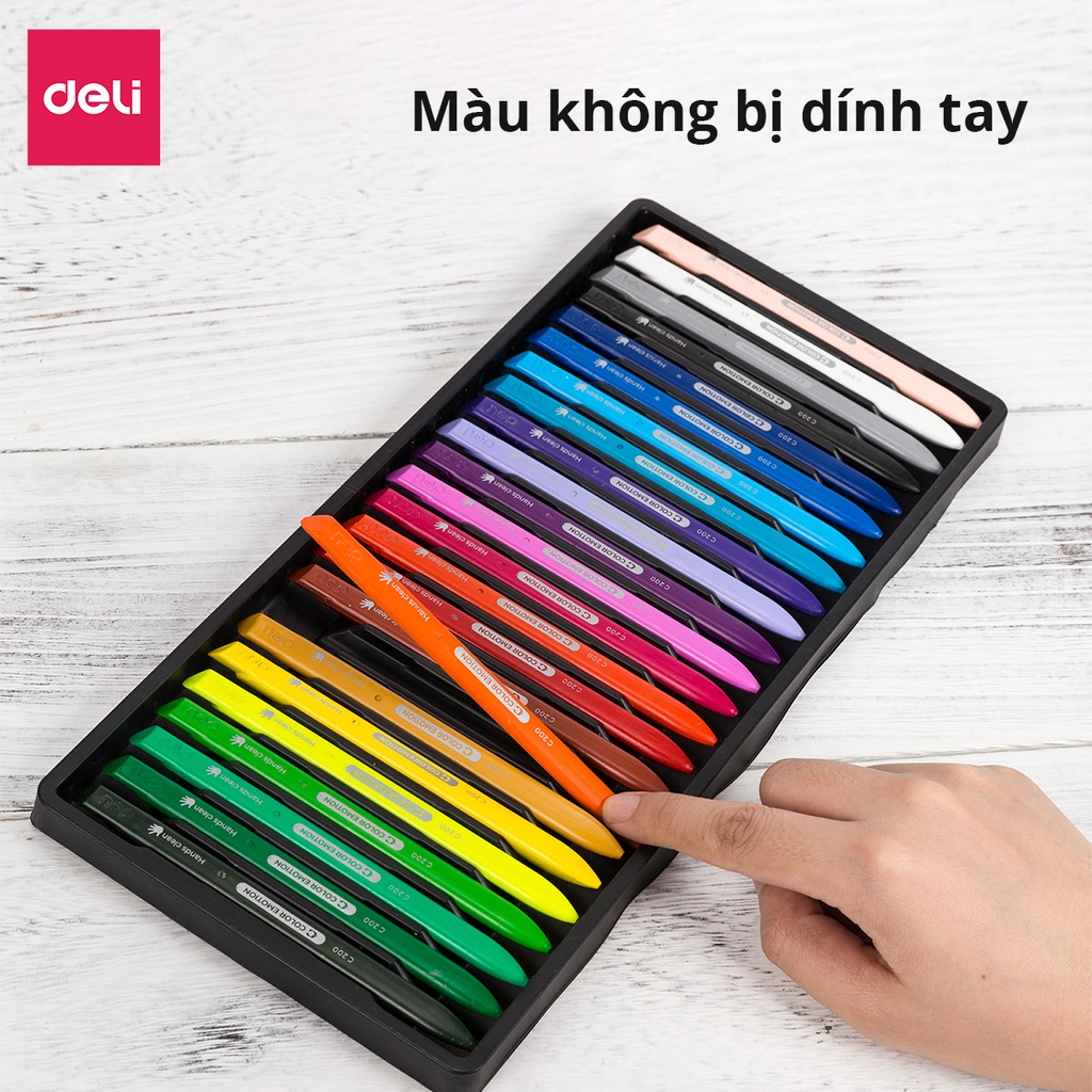 Bút sáp màu 12/18/24 màu an toàn cho bé Deli - Phù hợp cho học sinh mẫu giáo tiểu học cấp 1 tập vẽ tô màu