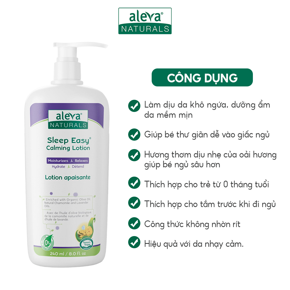 Sữa dưỡng thể cho bé làm mịn da, giảm ngứa ngáy giúp bé ngủ ngon Aleva Naturals (chai 240ml)