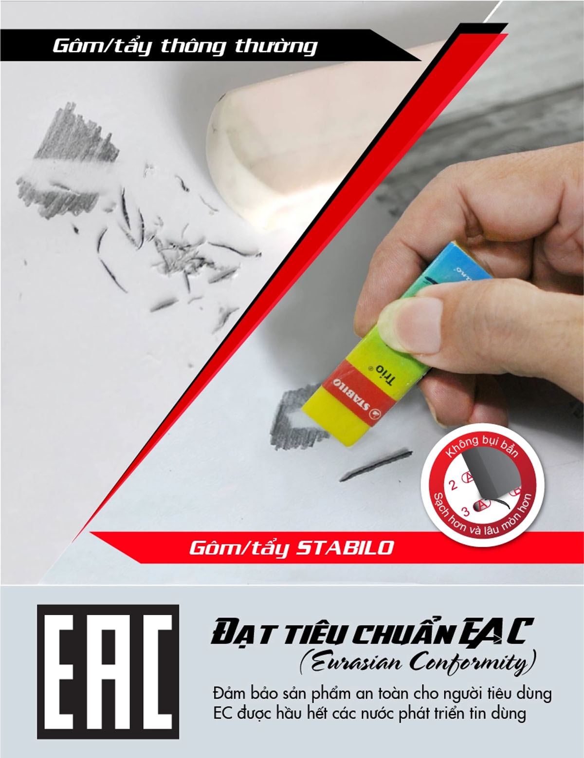 Gôm STABILO Yippy-plas/Trio (nhiều màu) - Gôm tam giác, màu ngẫu nhiên (ER199)