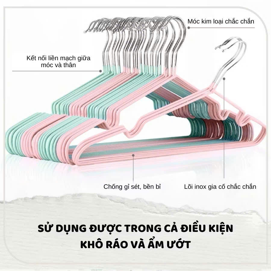 Combo 10 Móc Phơi Inox Không Gỉ, Móc Treo Quần Áo Chịu Nhiệt Cho Trẻ Em và Người Lớn - HÀNG CHÍNH HÃNG MINIIN