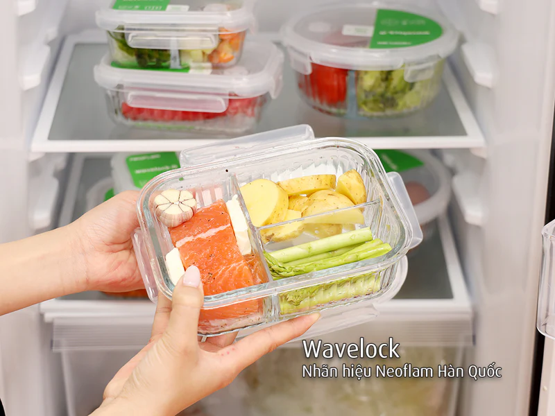 Bộ hộp thuỷ tinh 12 món bảo quản, đựng thực phẩm Neoflam Hàn Quốc - Wavelock, Dùng bảo quản, nướng, hâm nóng thực phẩm