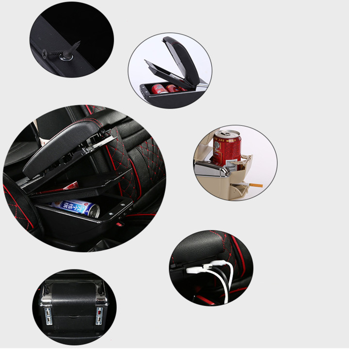 Hộp tỳ tay ô tô, xe hơi cao cấp DUSB-SZK tích hợp 7 cổng USB dùng cho xe Suzuki Swift, kích thước đế ốp vào 7*7cm, rất chắc chắn mà không phải chế khoét đục đẽo đến nguyên bản của xe