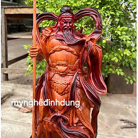 Tượng quan công trấn ải bằng gỗ hương đá  pu giả cổ cao 60x24x14cm 