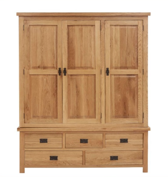 Tủ áo gỗ sồi 3 cánh 5 ngăn kéo Tundo KT 160 x 60 x 200cm