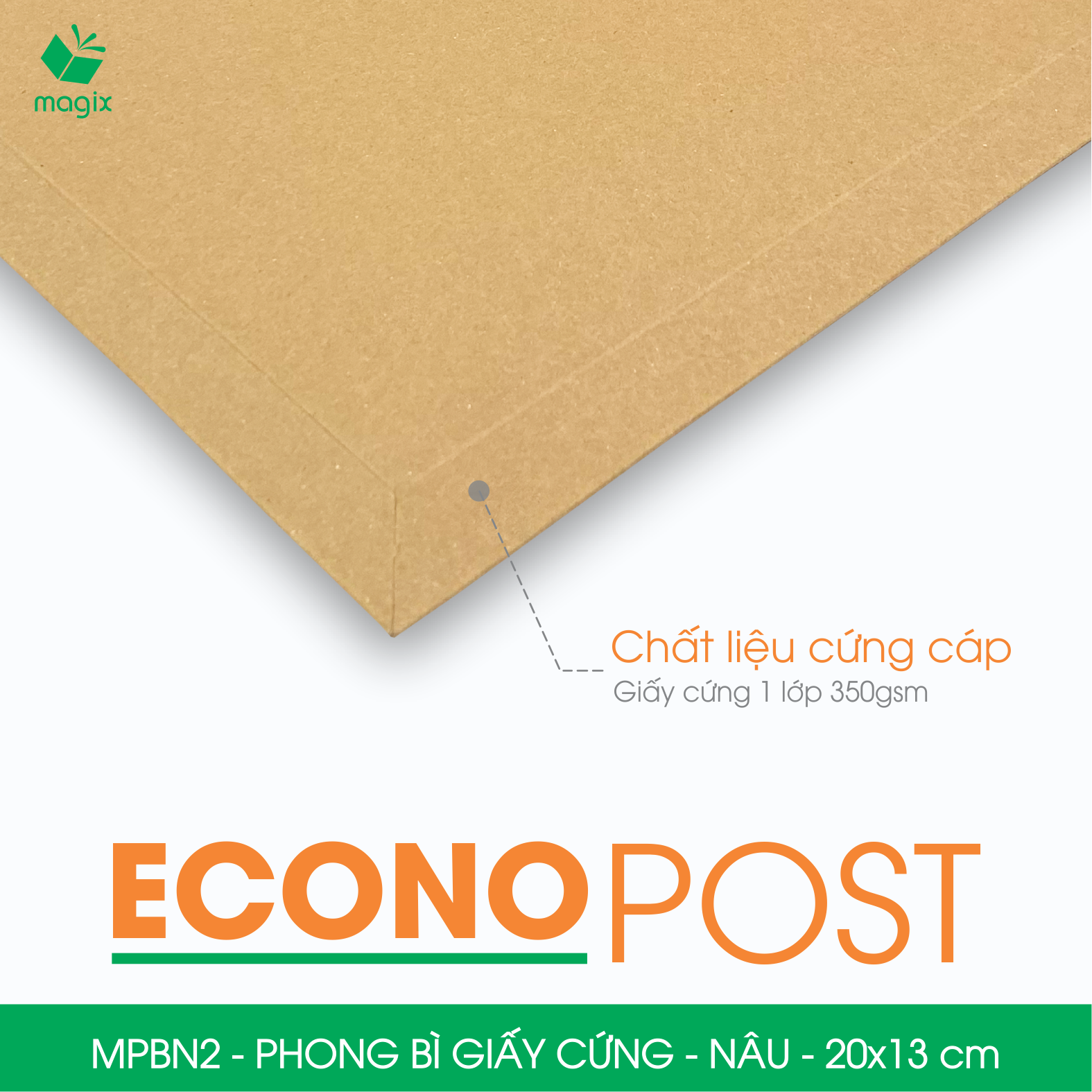 MPBN2 - 20x13 cm - Combo 60 phong bì giấy cứng đóng hàng màu nâu thay thế túi gói hàng