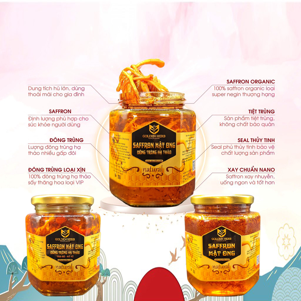 Mật Ong Saffron Đông Trùng Hạ Thảo 180ml/lọ Golden Herb