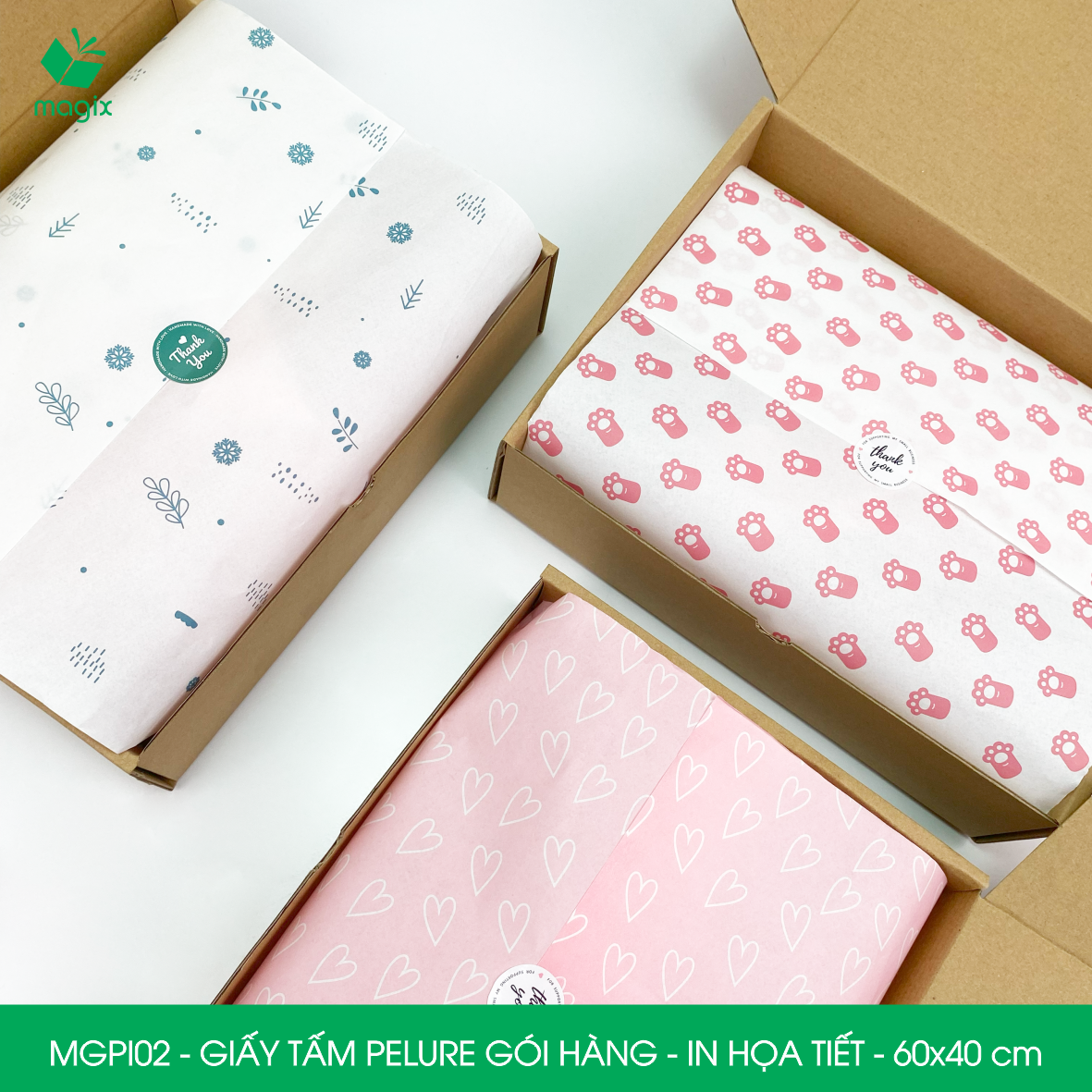 MGPI02 - Combo 100 tấm giấy Pelure gói hàng in họa tiết - 60x40 cm