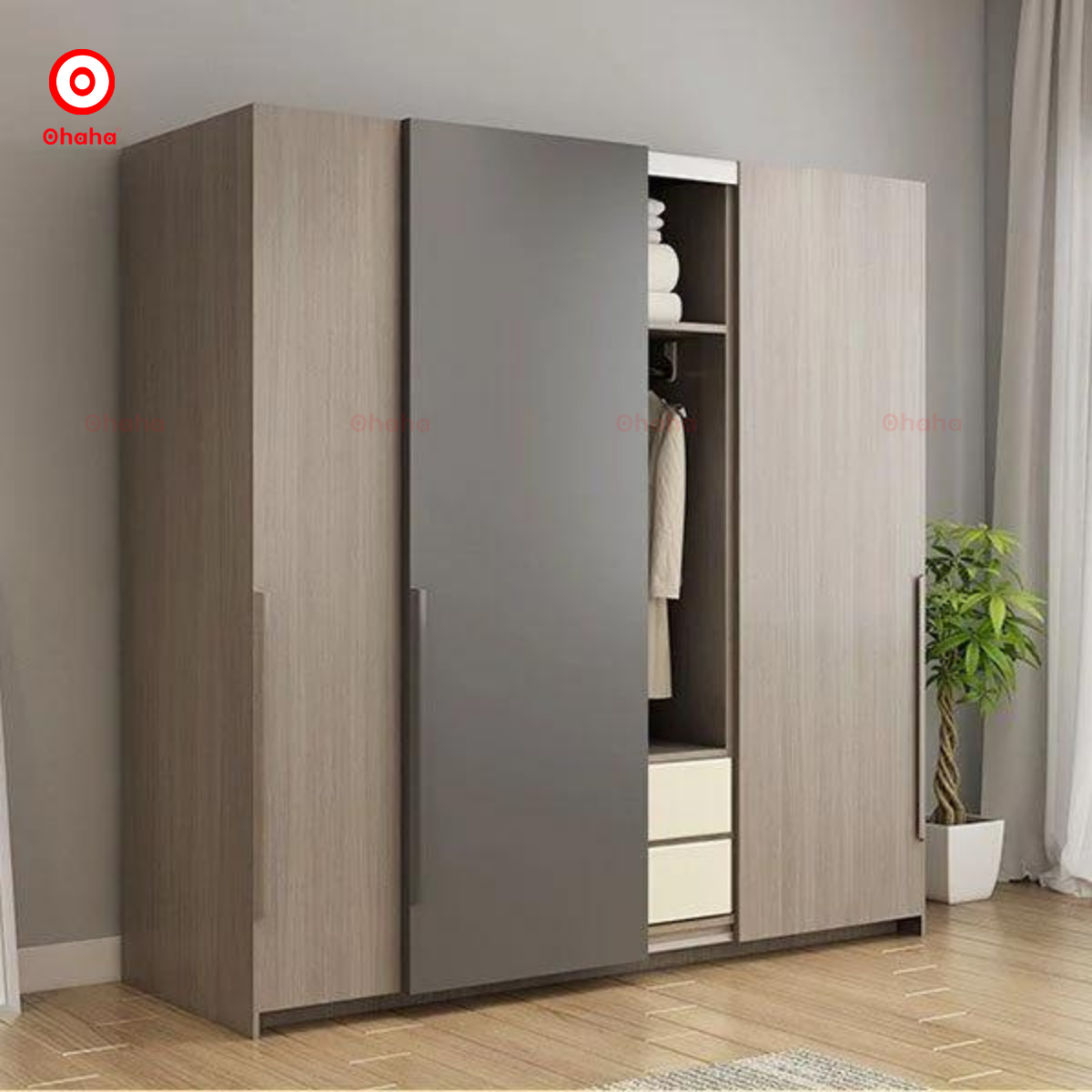 TỦ QUẦN ÁO GỖ CÔNG NGHIỆP CAO CẤP CÁNH LÙA OHAHA - CL027
