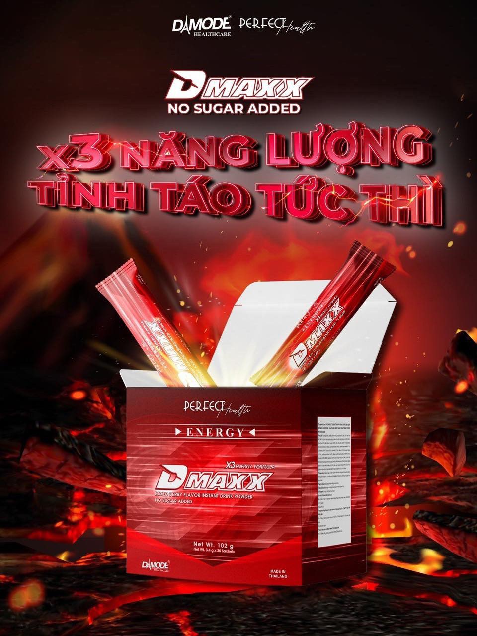 DMAXX thức uống bổ sung vitamin năng lượng không đường DAMODE 25 gói dùng thử màu đỏ